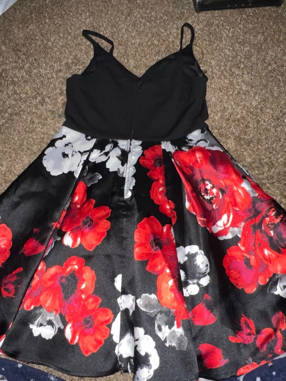 Forever 21 Black Bodice Red & White Floral Fit-and-Flare Dress